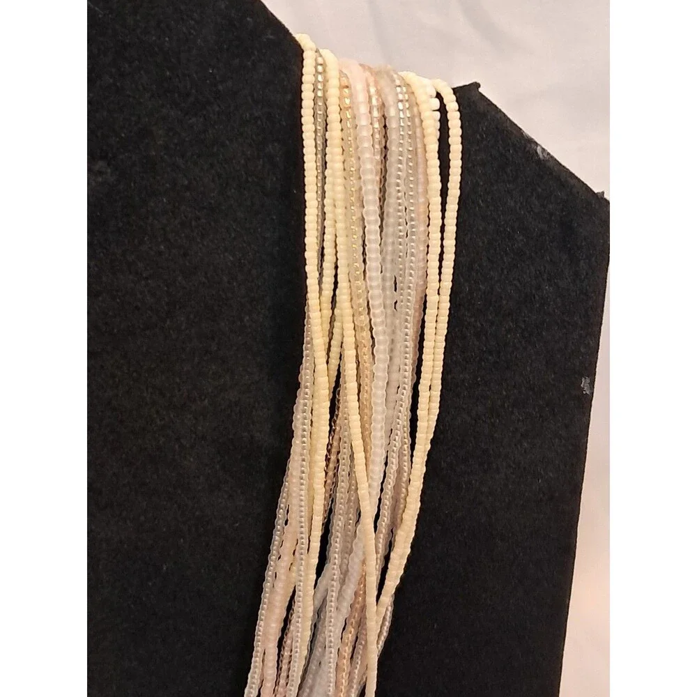 NWT Peyote Bird Multi Strand White Neutrals Seed Bead Necklace 20